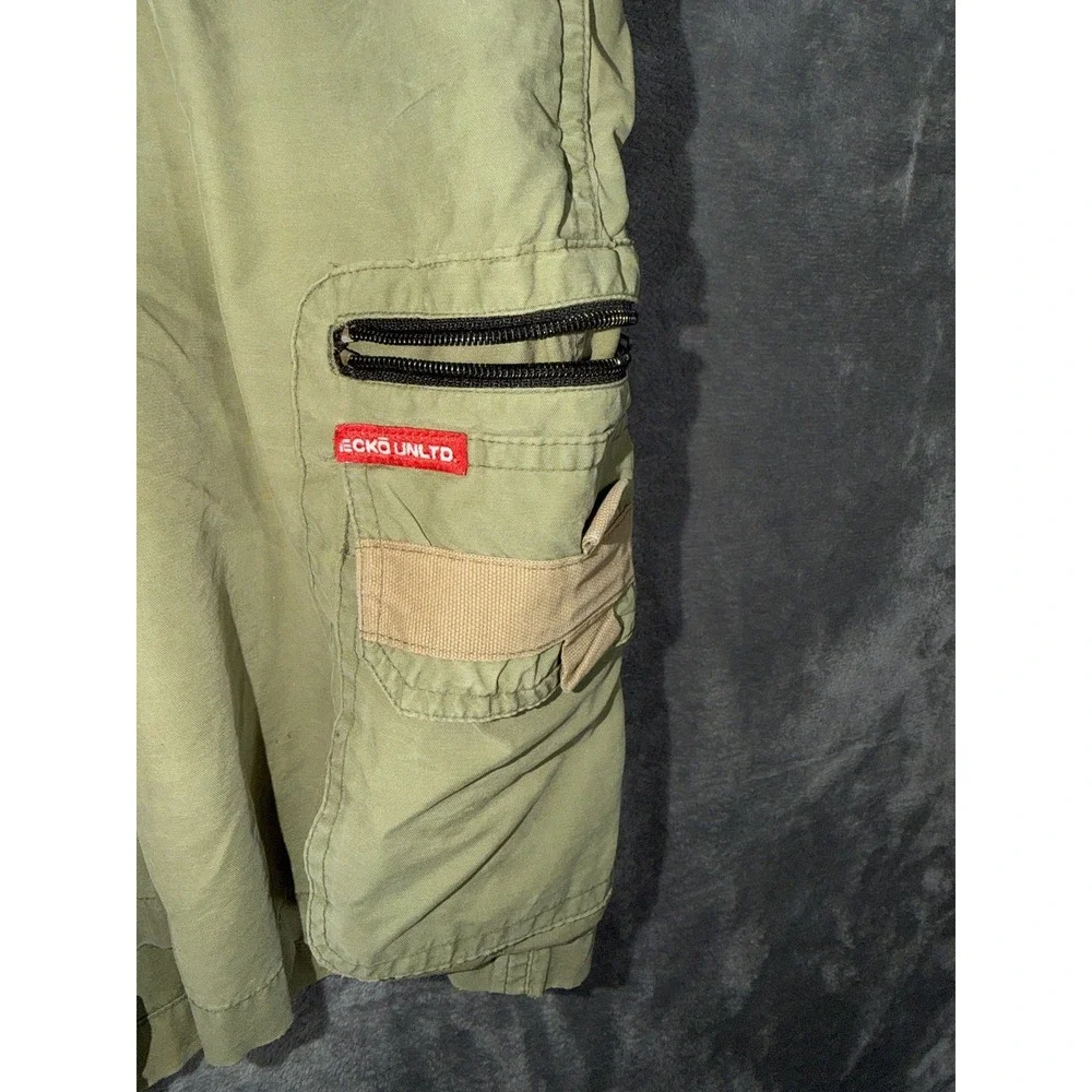 Ecko Unltd Mens Cargo Shorts Size 32 Olive Green Zipper Pockets Cotton Blend